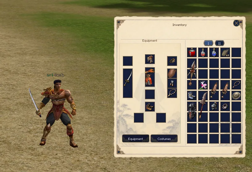 Inventory with equipment and backpack items
