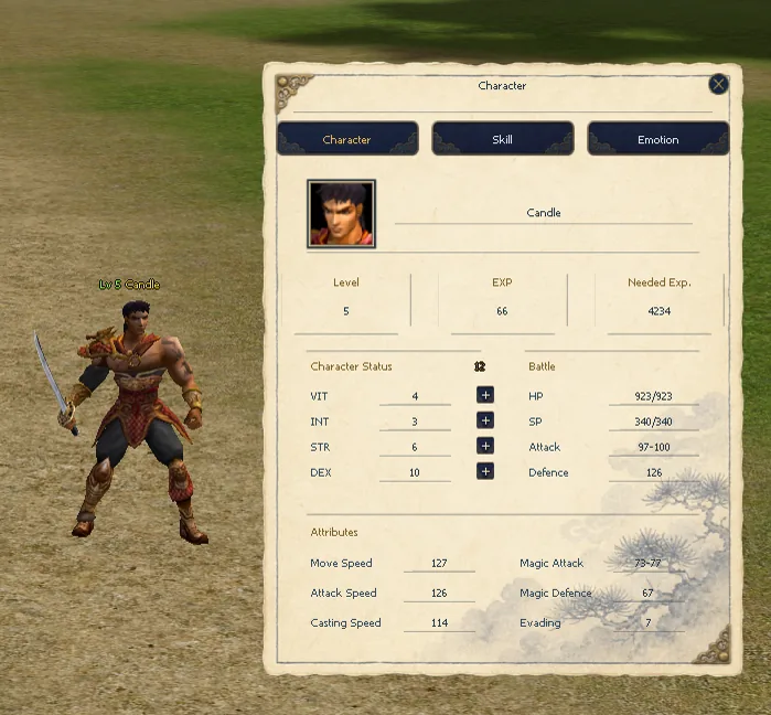 Character progression window